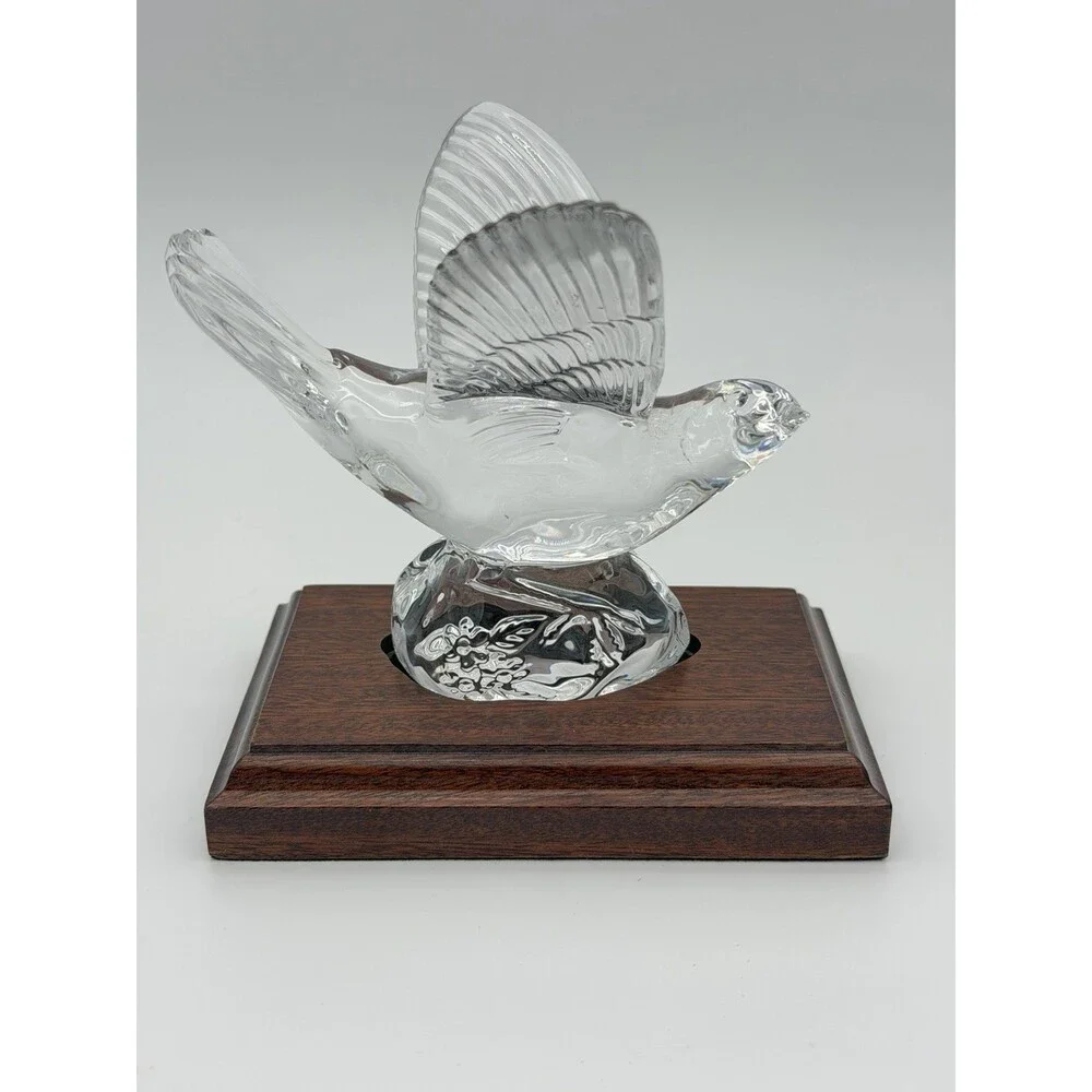 Waterford Crystal Collectors Society NIGHTINGALE Bird Figurine Wood Base